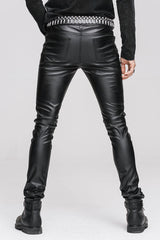 Black Wear Synthetic Leather Basic Model Punk Tight Mens Pants - Product - 7