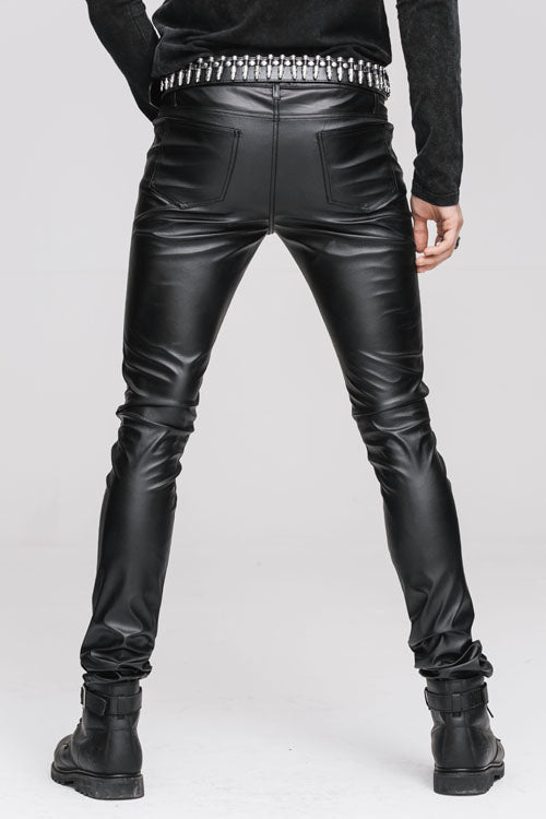 Black Wear Synthetic Leather Basic Model Punk Tight Mens Pants - Product - 7