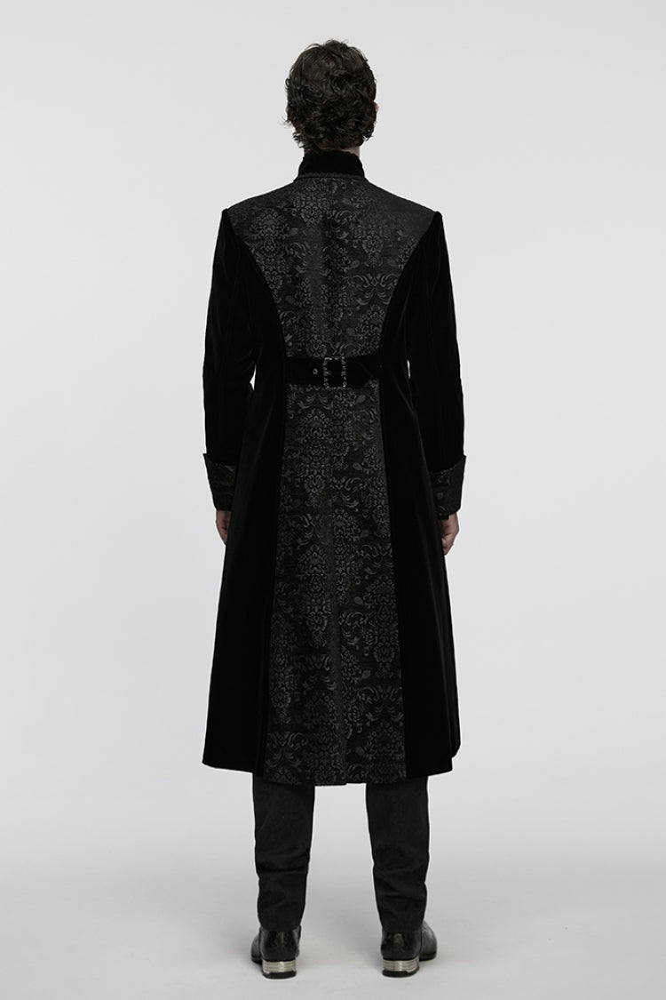 Black Stand Collar Long Sleeves Floral Jacquard Bouble-breasted Zipper Men's Gothic Coat - Product - 3