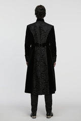 Black Stand Collar Long Sleeves Floral Jacquard Bouble-breasted Zipper Men's Gothic Coat - Product - 3
