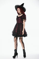 Black/Red Star Square-cut Collar Short Sleeves Lace Women's Gothic Priness Dress Graduation Dress - Product - 11