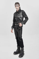 Black Long Sleeves Print Stitching Asymmetric Bullet Men's Punk Blouse - Product - 10