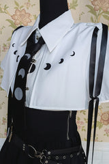 Black/White Short Sleeves Ruffle Asymmetric Gothic Jirai Kei Skirt Blouse Set - Product - 6