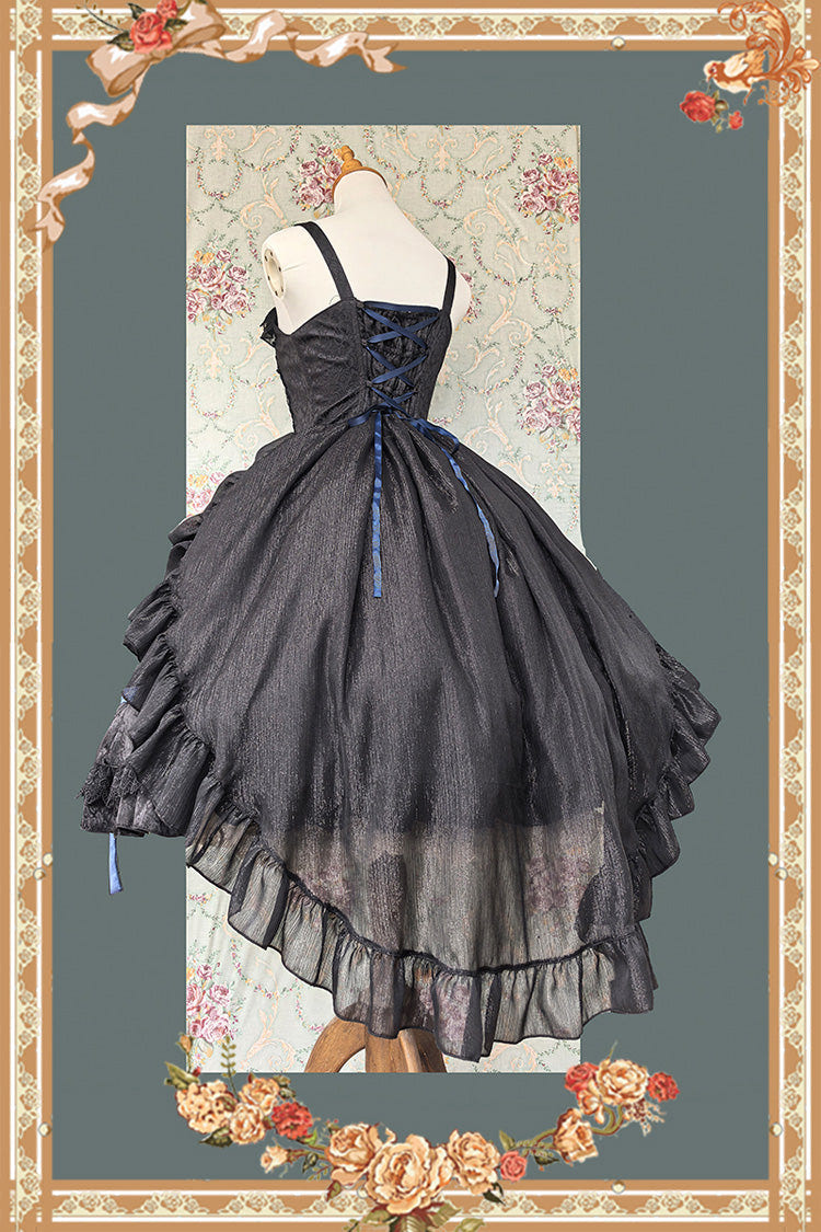 [Lilith’s Cage] Sleeveless Print Ruffle Bowknot Lace-Up Gothic Elegant Lolita Jsk Dress 2 Colors - Product - 16