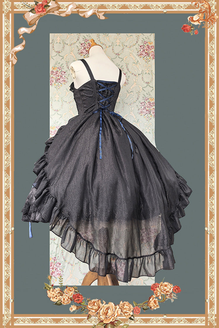 [Lilith’s Cage] Sleeveless Print Ruffle Bowknot Lace-Up Gothic Elegant Lolita Jsk Dress 2 Colors - Product - 16