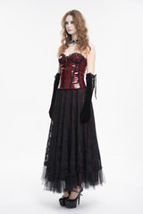 Red Lace Splice Patent Leather Women's Punk Overbust Corset - Product - 5