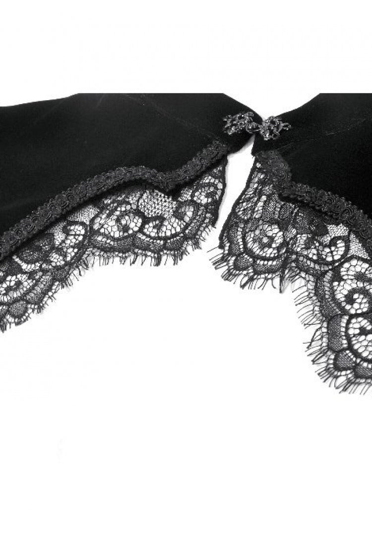 Black Keyhole Mandarin Collar Long Flare Sleeves Velvet Splice Lace Women's Gothic Shrug - Product - 14