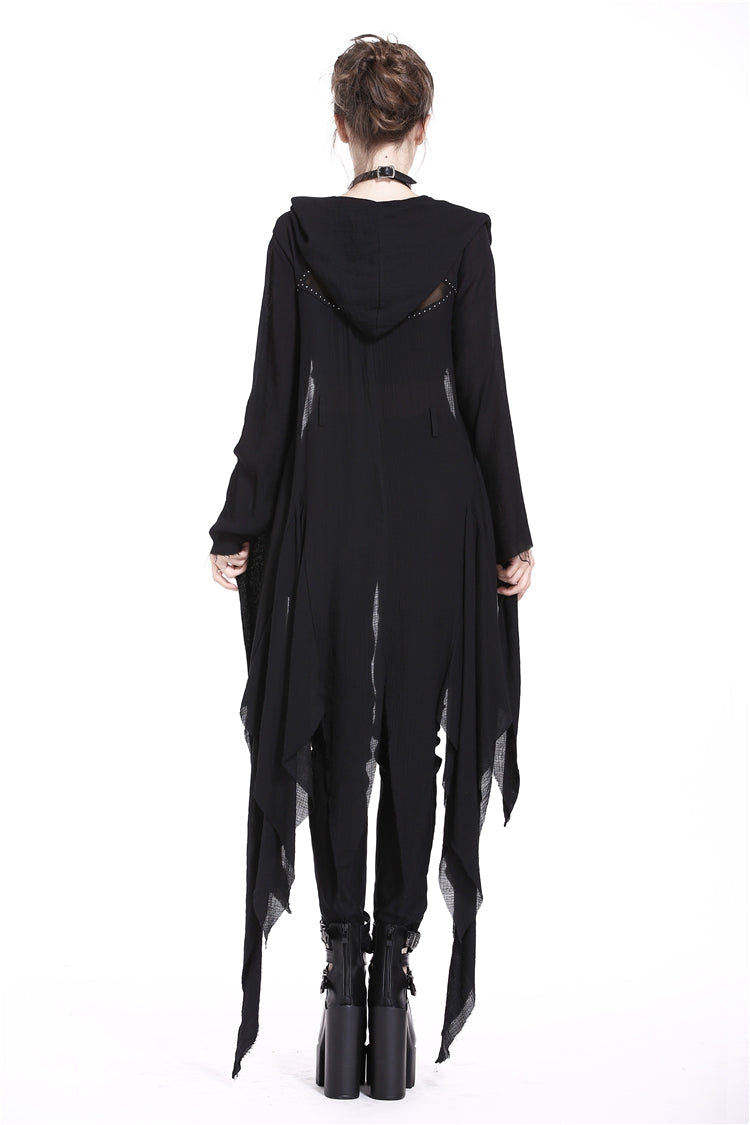 Black Long Sleeves Women's Grungy Gothic Vintage Hooded Coat - Product - 12