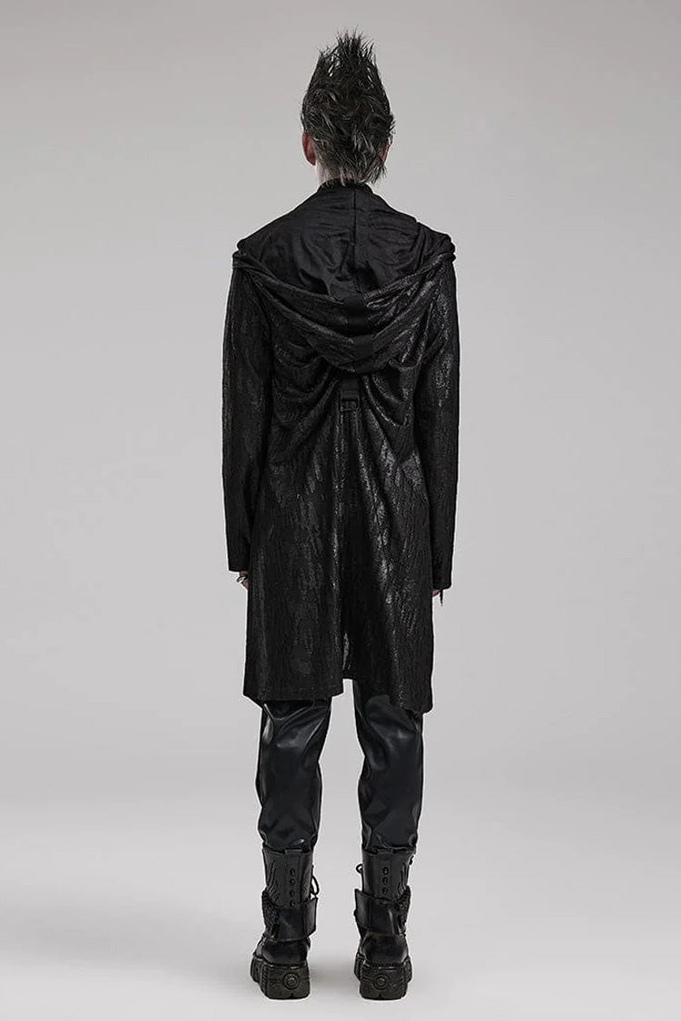 Black Long Sleeves Loose type Pleated Mens Steampunk Hooded Long Coat - Product - 4
