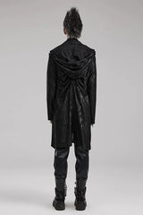 Black Long Sleeves Loose type Pleated Mens Steampunk Hooded Long Coat - Product - 4