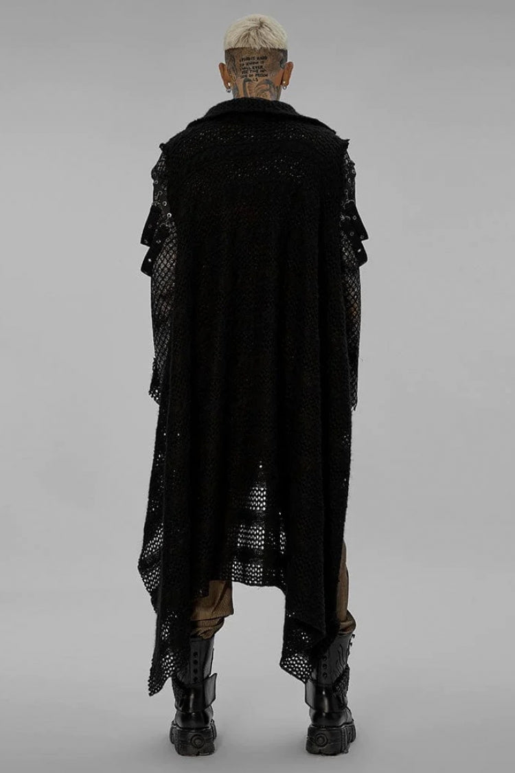Black Irregular Hem Webbing Buckle Mens Gothic Vest - Product - 3