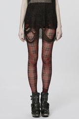Plaid Print Slim Sheer Women's Steampunk Leggings 2 Colors - Black/Red - 7