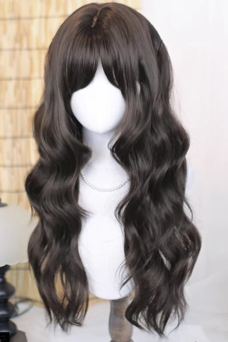 Espresso Brown Side-Swept Bangs with Big Waves Sweet Lolita Wig - Product - 2