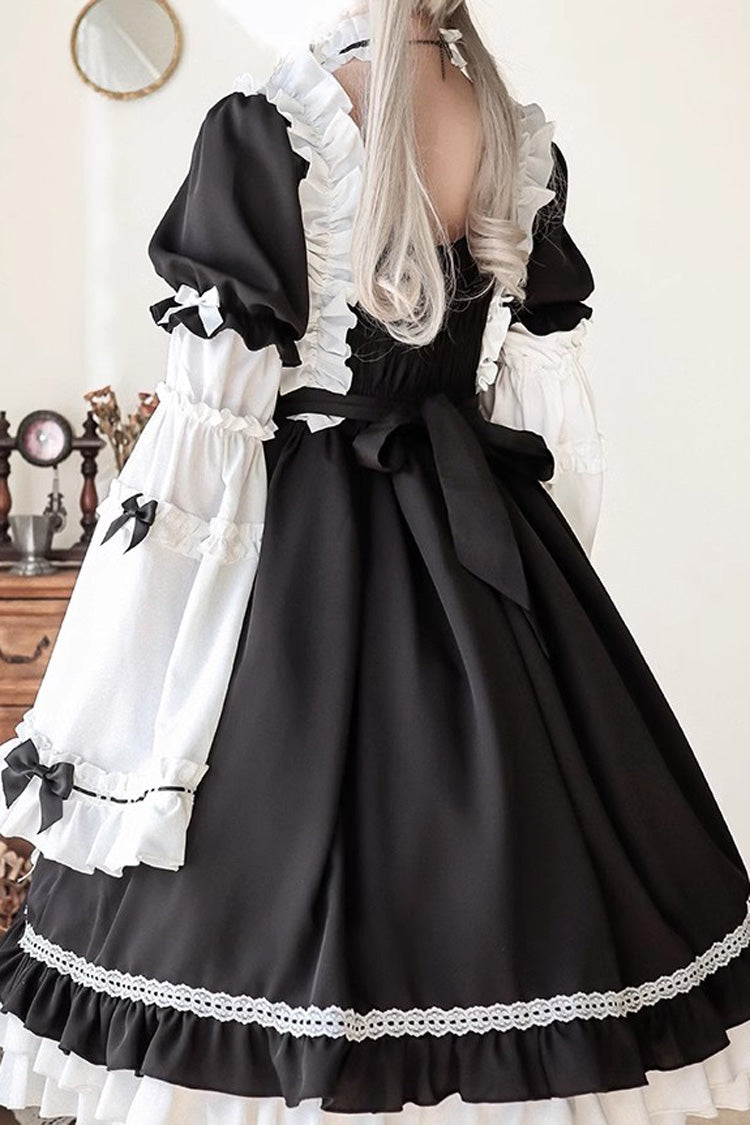 White/Black Long Sleeves Cardigan Bowknot Maid Gothic Lolita Dress - Product - 7