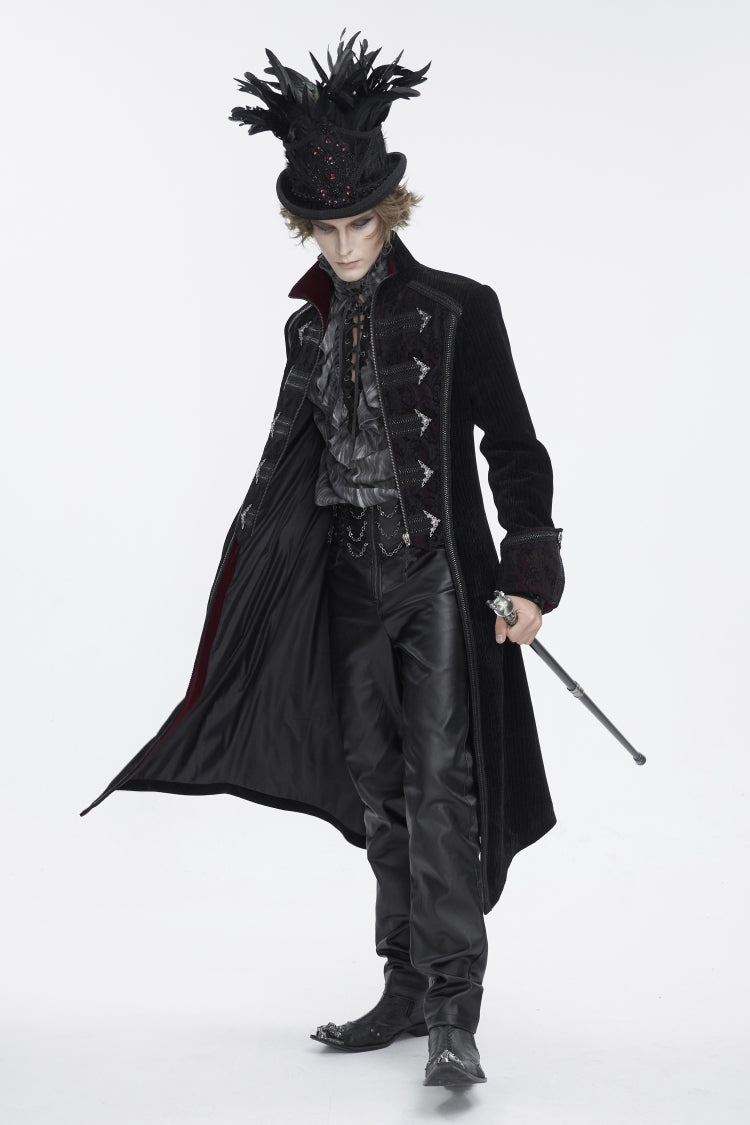 Black Embroidered Men's Gothic Palace Accessory Floral Feather Top Hat - Product - 8