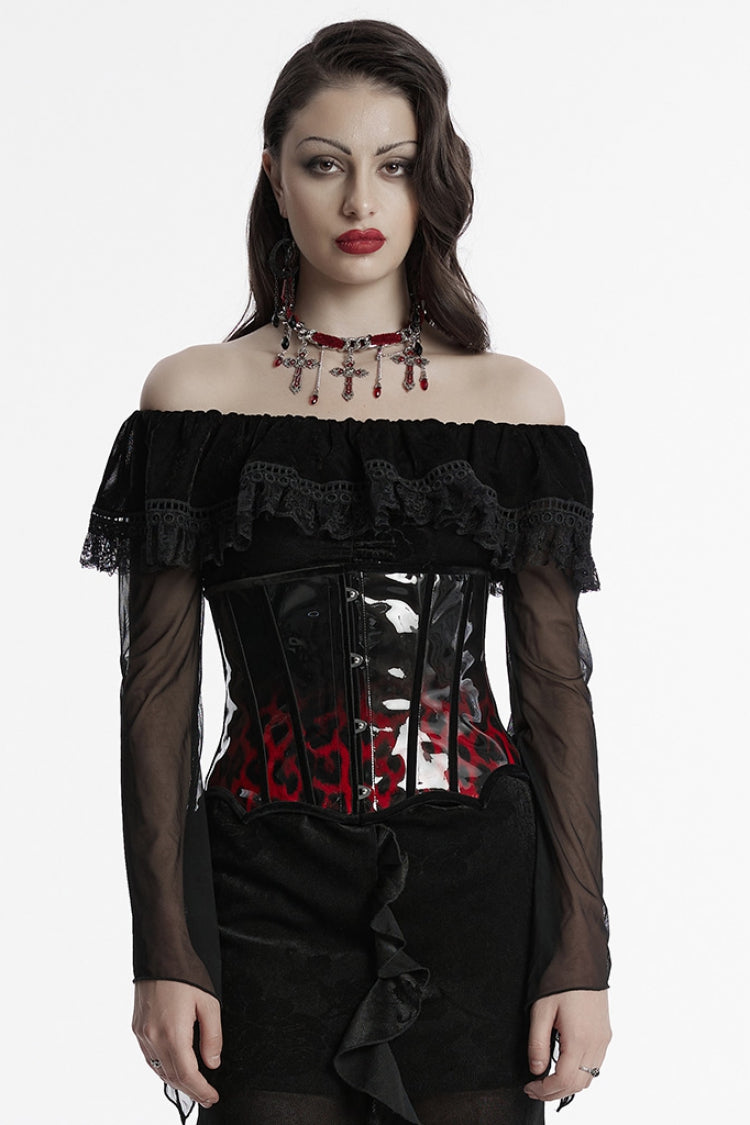 Black/Red Gradient Patent Leather Women's Gothic Underbust Corset - Black/Red - 1