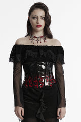 Black/Red Gradient Patent Leather Women's Gothic Underbust Corset - Black/Red - 1