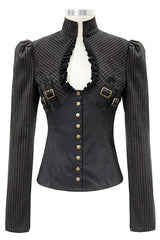 Black And Coffee Striped Low Collar Sexy Womens Punk Blouse - Product - 4