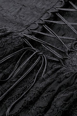 Black V Collar Sleeveless Multi-Layered Lace Trim Lace-Up Women's Gothic Party Slip Graduation Dress - Product - 15