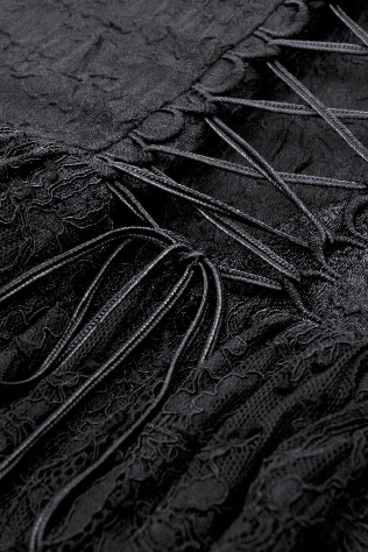 Black V Collar Sleeveless Multi-Layered Lace Trim Lace-Up Women's Gothic Party Slip Graduation Dress - Product - 15