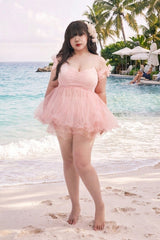 Pink Sleeveless Bow Lace Sweet Lolita Two-piece Swimsuit - Product - 4