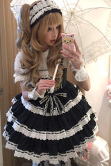 Black [Maiden Heart] Triple-Layered Ruffle Bowknot Lace Sweet Lolita Jsk Dress - Product - 9