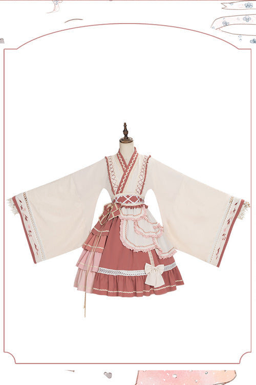 Beige/Pink Wide Sleeved Multi-Layered Ruffle Sweet Lolita OP Dress - Product - 6