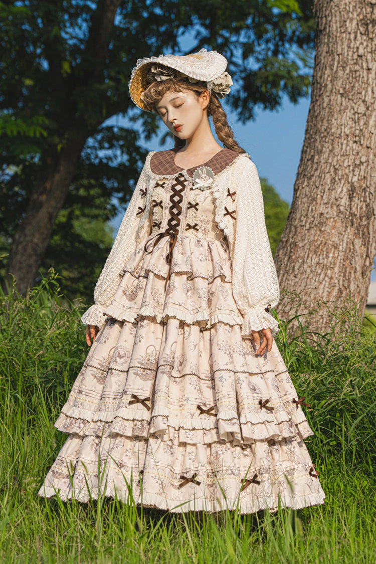 Multi-Color Evening Time Multi-Layered Print Ruffle Bowknot Lace-Up Sweet Elegant Lolita Dress - Product - 3