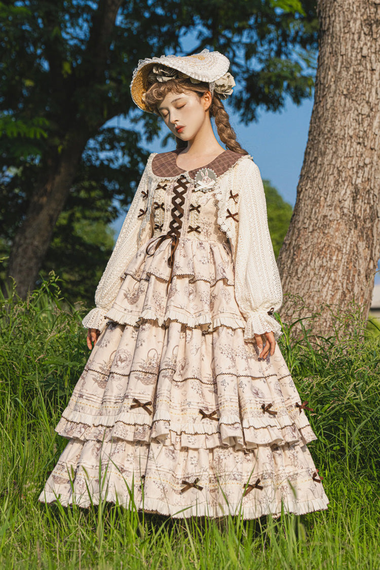 Multi-Color Evening Time Multi-Layered Print Ruffle Bowknot Lace-Up Sweet Elegant (Dress Only) detail view 3