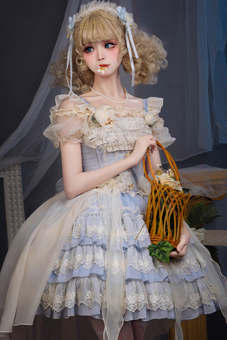 [Tears of Rose] Sleeveless Multi-Layered Ruffle Cardigan Bowknot Lace Sweet Ballet Lolita Jsk Dress 2 Colors - Product - 3