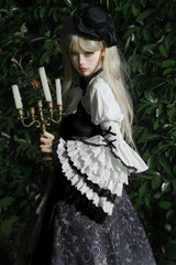 Black/White Print Bone Magic Ruffle Cardigan Lace Classic Gothic Princess Lolita Jsk Dress - Product - 8