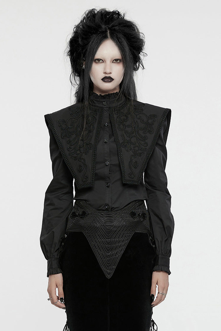 Black Stand Collar Ruffle Lace-Up Women's Gothic Blouse - Black - 1