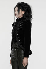 Black Stand Collar Long Sleeves Women's Gothic Swallowtail Coat - Product - 2