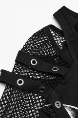 Black Long Sleeves Cutout Skull Print Stitching Mesh Women's Punk Blouse - Product - 6