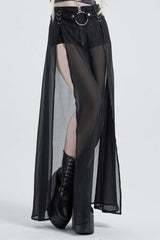 Fake Two Pieces PU Leather Stitching Sheer Women's Steampunk Skirt 2 Colors - Black - 8