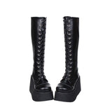 Black Concise Lace Up Sweet Lolita High Boots - Product - 3
