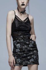 Black Gothic Daily Stretch Knit Metal Skull Decoration Sexy Women's Camisoles - Black - 1