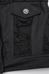 Black Stand Collar Sleeveless Ripped Buckle Women's Punk Short Vest - Product - 7