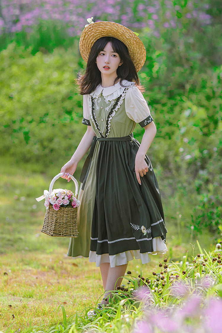 Multi-Color Doll Collar Embroidered Short Sleeves Classic Lolita Dress - Product - 6