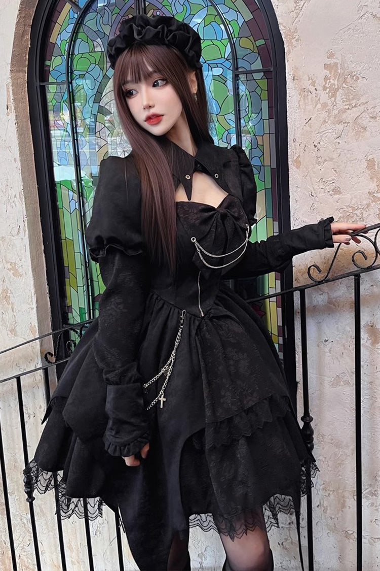 Black Dream Long Sleeves High Waisted Ruffle Cardigan Gothic Princess Lolita Dress - Product - 2