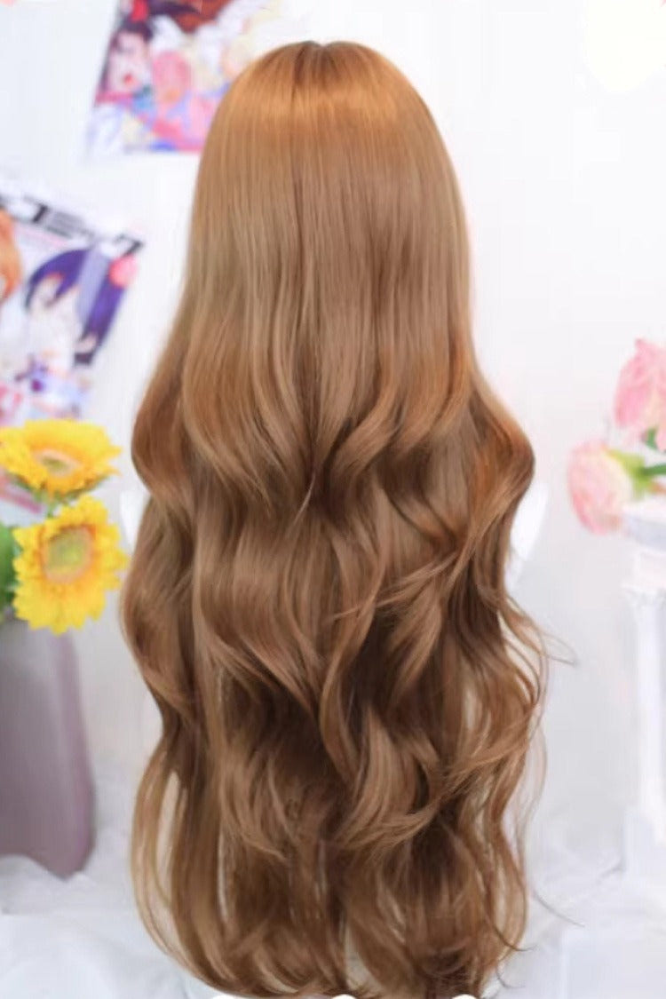 Sugary Warm Brown Big Wavy Light Air Bangs Sweet Lolita Wig - Product - 2