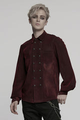 Black/Red Double-breasted Long Puff Sleeves Men's Gothic Blouse - Product - 2