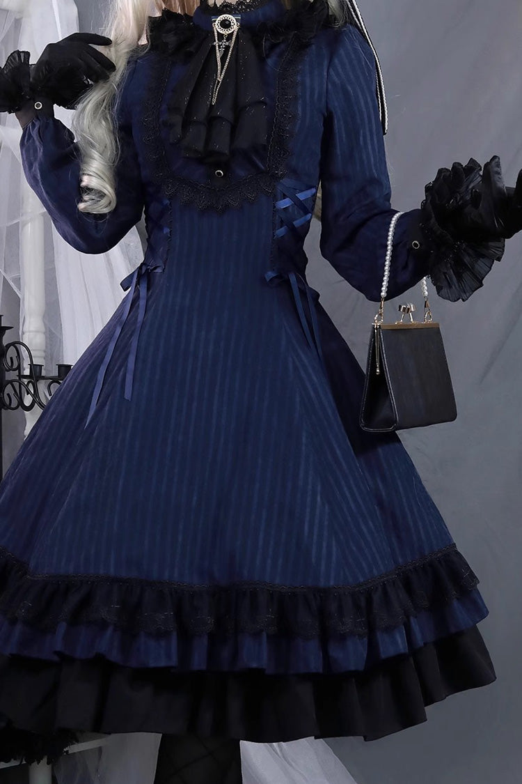 Point Manor Solid Color Stand Collar Long Sleeves Multi-layer Ruffle Gothic Lolita Dress 5 Colors - Product - 22
