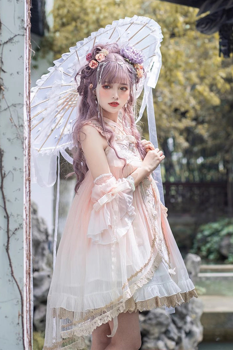 Pink Sleeveless Ruffle Embroidery Sweet Chinese Style Princess Lolita Jsk Dress - Product - 3