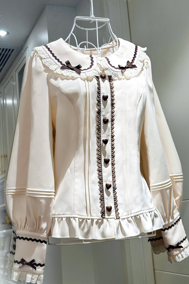 Ivory Peter Pan Collar Long Sleeves Ruffled Bow Lace Sweet Lolita Blouse - Product - 2
