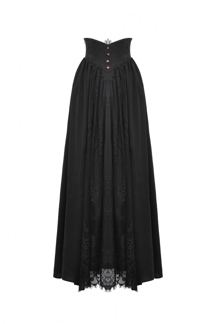 Black High Waisted Heart Embroidered Lace Women's Gothic Maxi Skirt - Product - 3