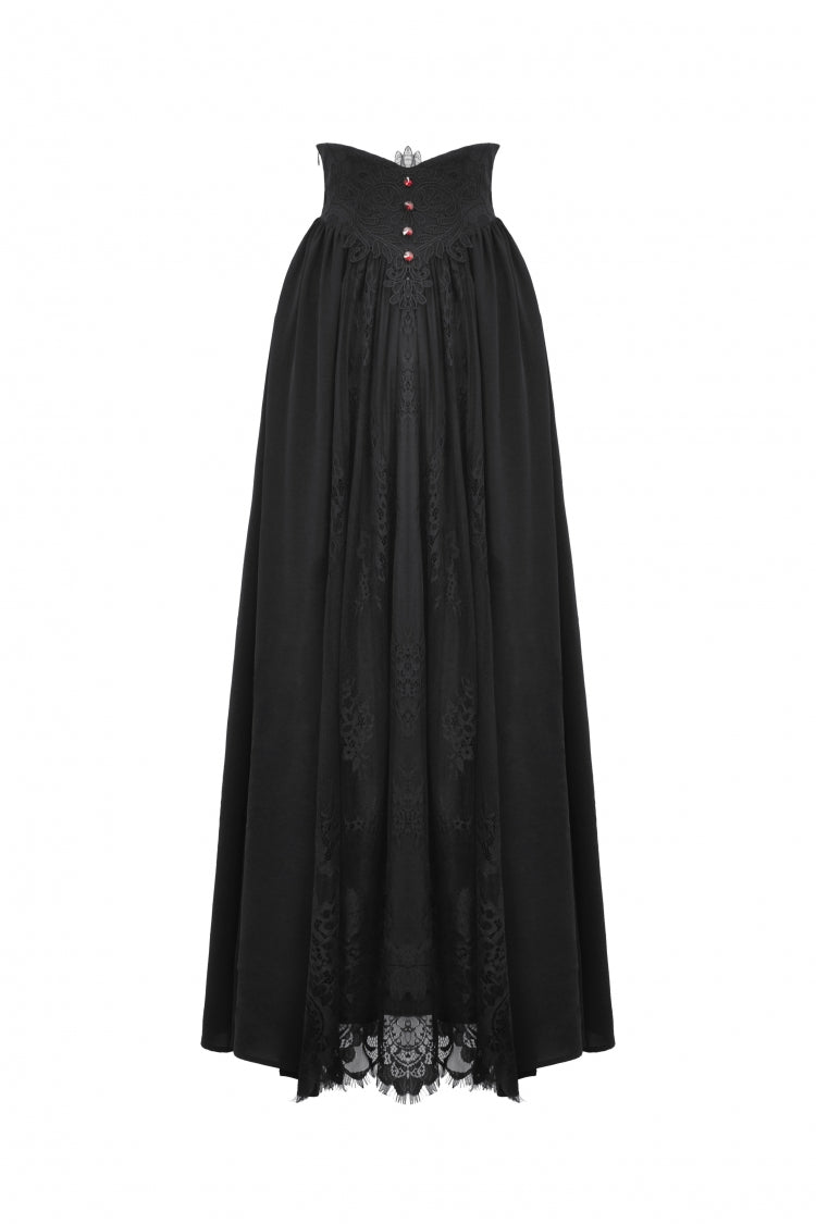 Black High Waisted Heart Embroidered Lace Women's Gothic Maxi Skirt - Product - 3