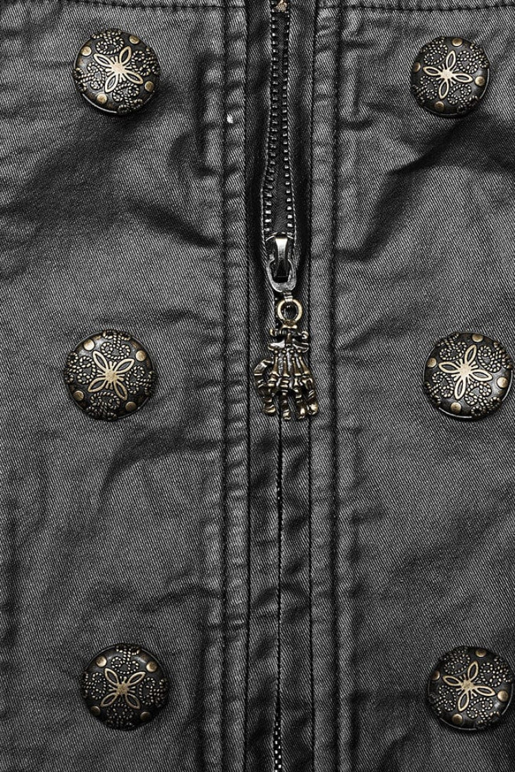 Men's Stand Collar Jacquard Print Stitching Metal Ring Decoration Gothic Vest 2 Colors - Product - 6