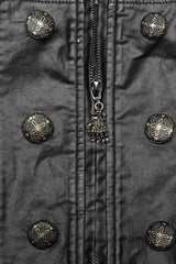 Men's Stand Collar Jacquard Print Stitching Metal Ring Decoration Gothic Vest 2 Colors - Product - 6