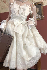 White Print Hanayome Embroidery Bowknot Sweet Lolita Prom Jsk Dress - Product - 8